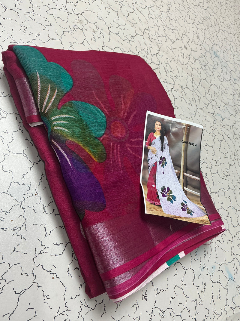 Premium linen digital cotton sarees