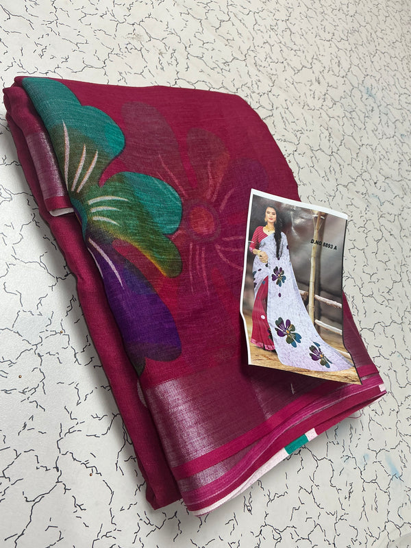 Premium linen digital cotton sarees