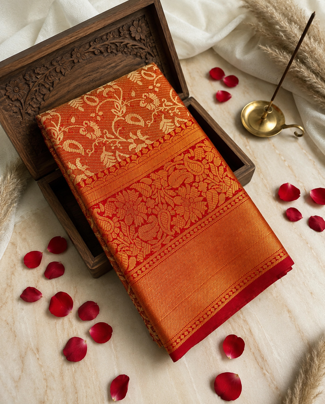 One Gram Saree | Burnt Orange | Elegant Festive Wear Soft Finish | Sri Nandhini Tex | Code: SNTSS811