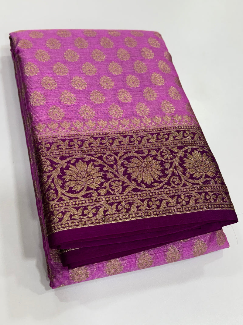 Premium Banarasi silk saree - elegant rose with mejanta wine colour