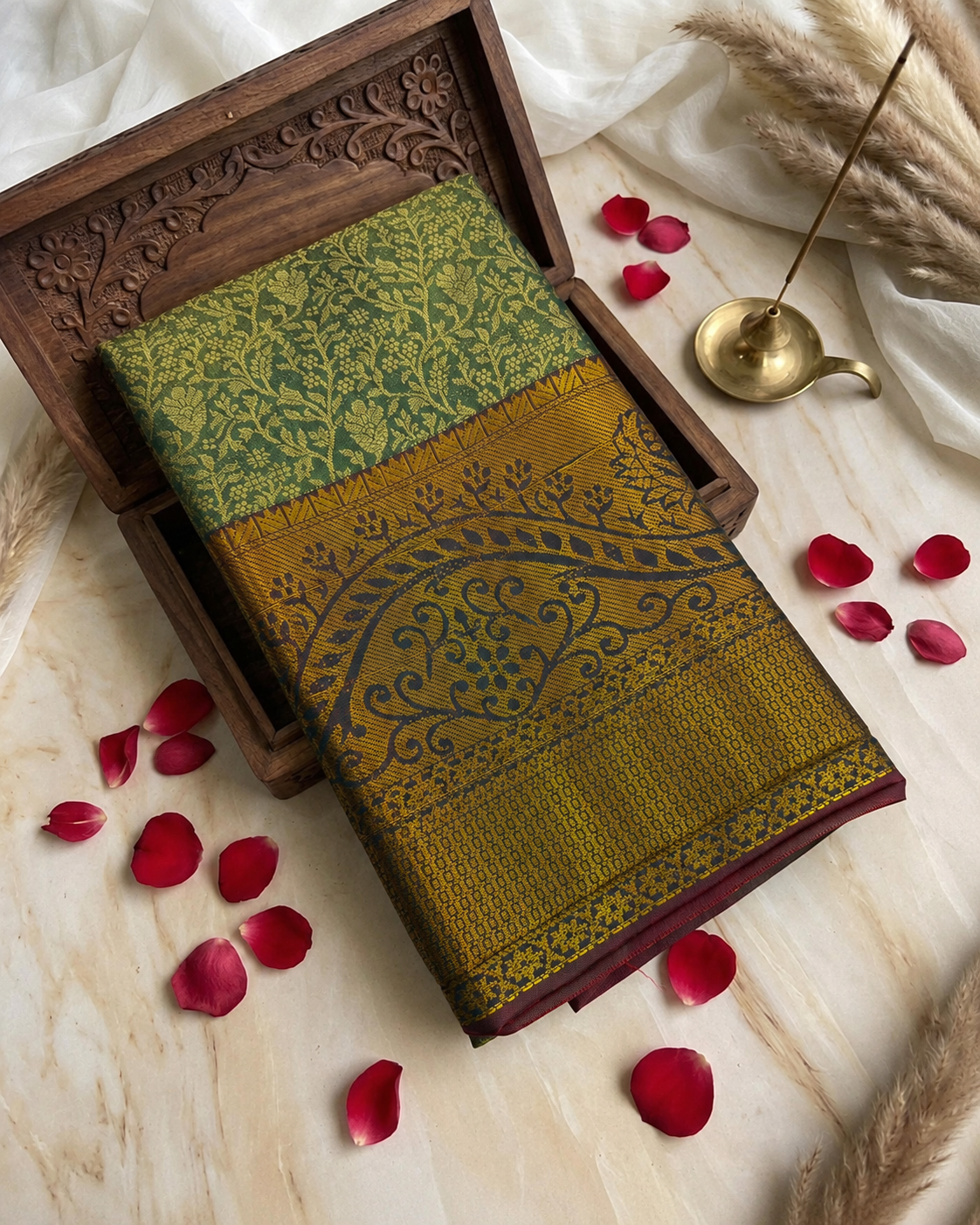 One Gram Saree | Sage Green & Mustard Maroon | Elegant Festive Wear Soft Finish | Sri Nandhini Tex | Code: SNTSS831