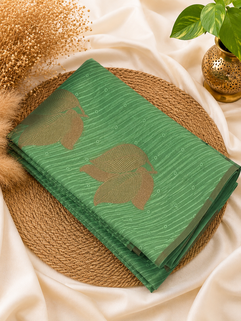 Semi Soft Silk Saree | Elegant Leaf Motif Weave | Mint Green | Sri Nandhini Tex | Code: SNTPAOS87