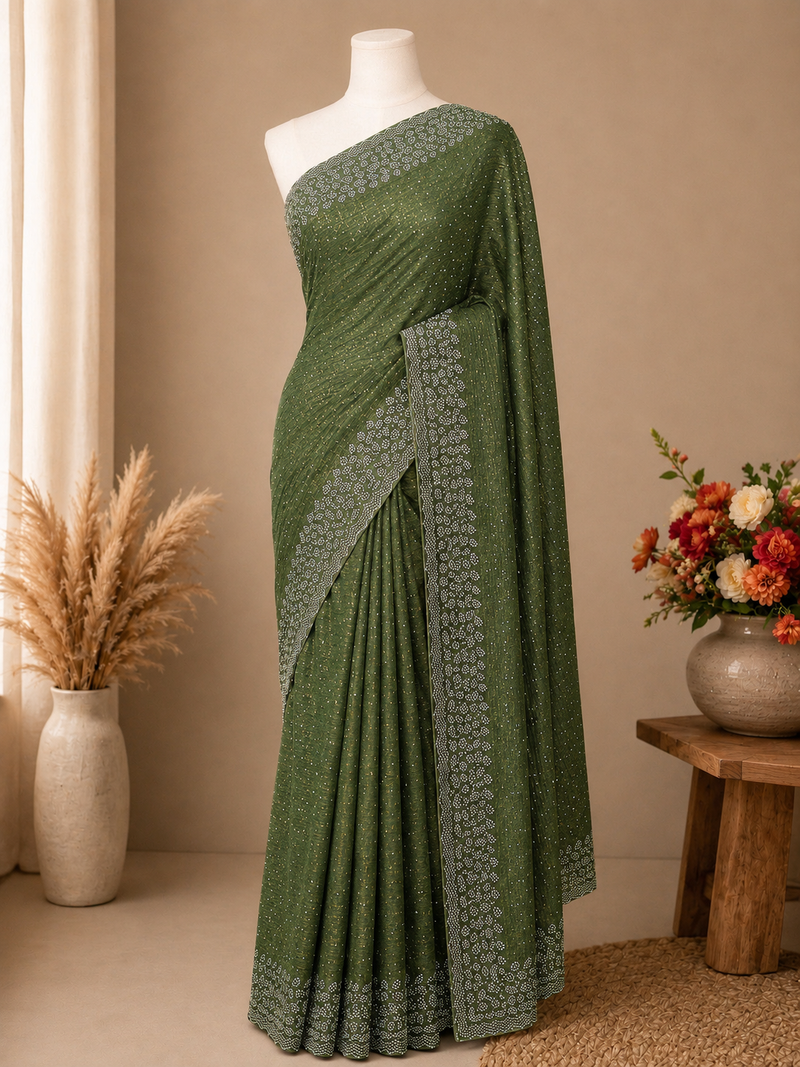 Premium Space Silk Saree – Pastel Green with Elegant Silver stone | Festive Elegance Saree | Sri Nandhini Tex | SNTLS05