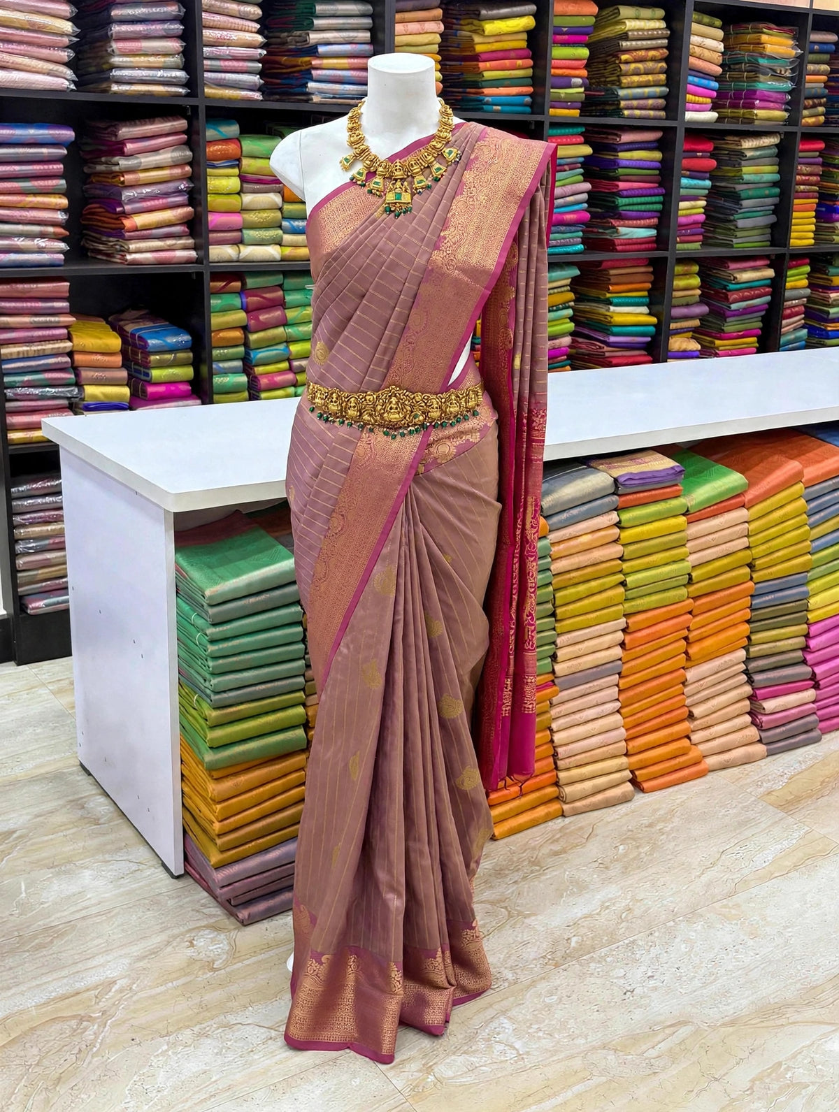 Kanchi Soft Silk Saree | Zari Woven Stripes & Butta Design | Contrast Pallu With Blouse| Sri Nandhini Tex