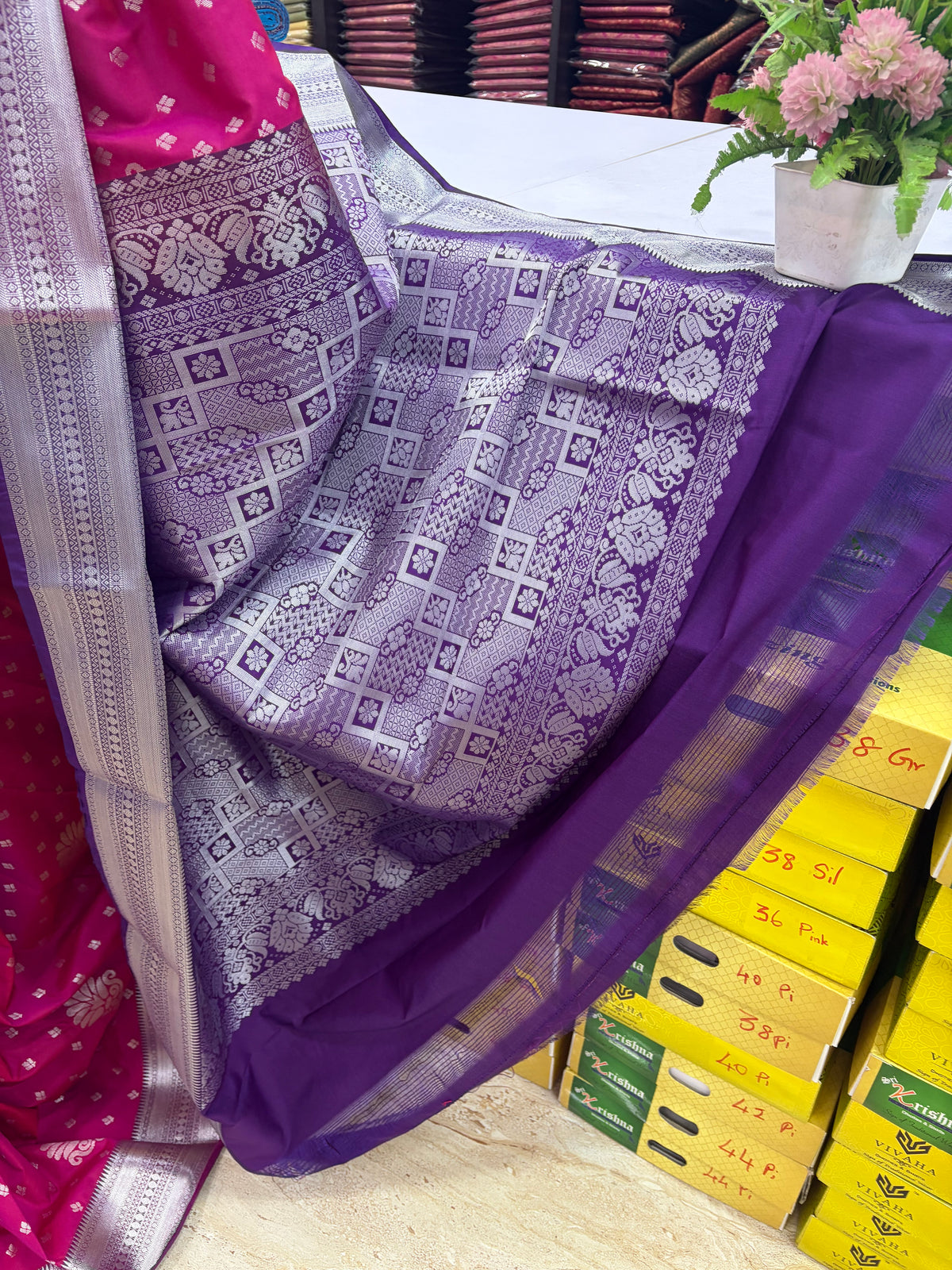 Elampillai Premium Soft Silk Saree – Rani Pink & Purple | Sri Nandhini Tex | Code: SNTESS002