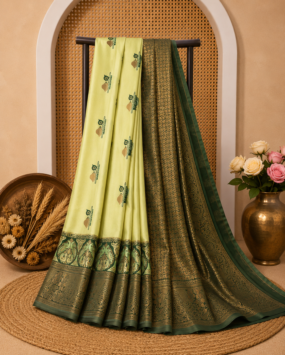 Mayura Silk Saree | Elegant Festive Wear Soft Finish | Light Pistachio Green & Dark Green | Sri Nandhini Tex | MYS004