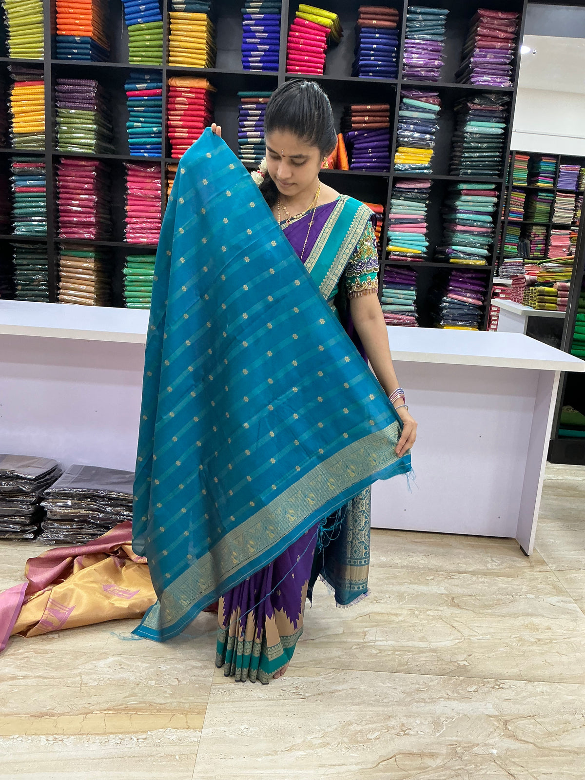 Pallaku soft silk | Best Selling Sarees | Offer at Just @350+shipping | Pink with teal green contrast | Sri Nandhini Tex | Code ; SNTPAOS50