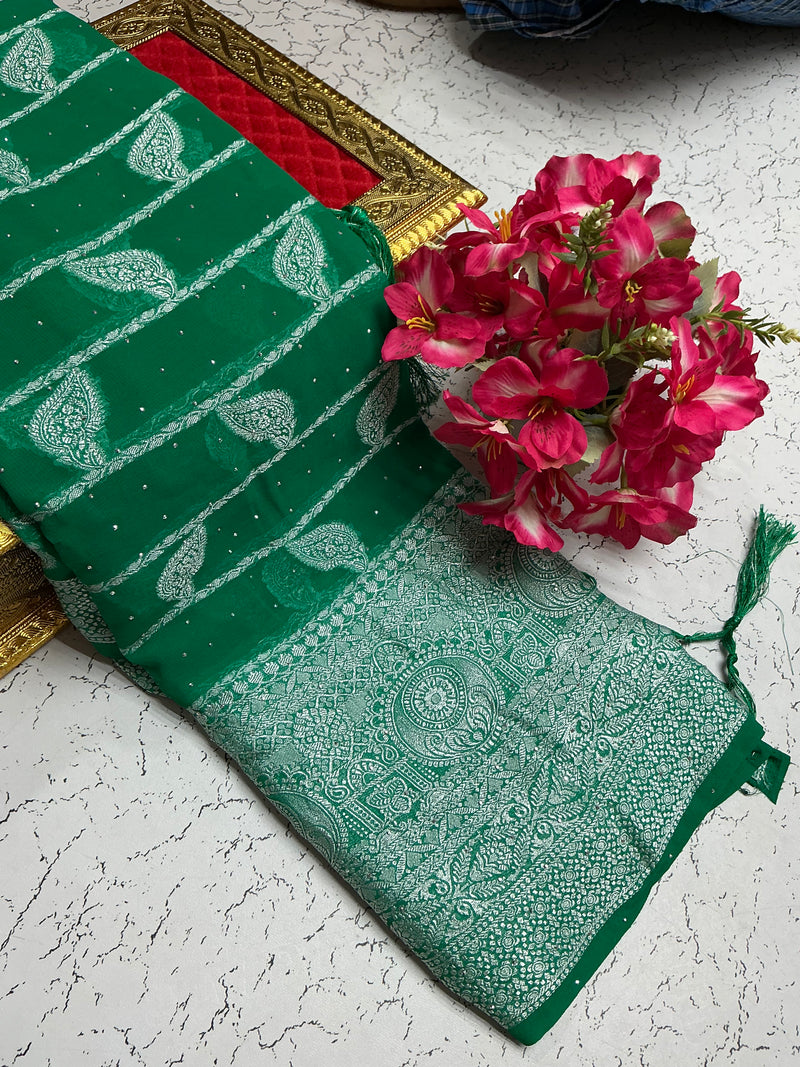 Georgette Fancy Saree – Emerald Green Butta Sequence