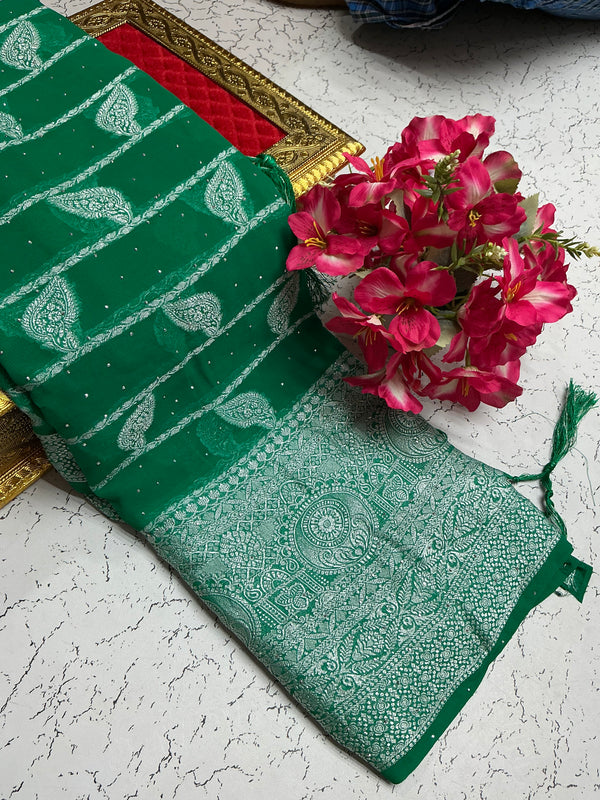 Georgette Fancy Saree – Emerald Green Butta Sequence