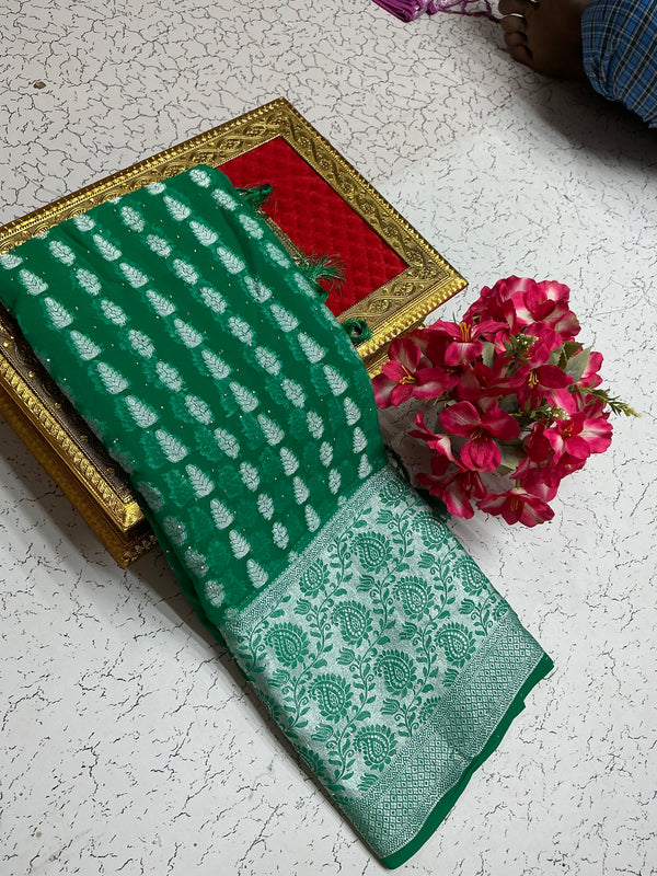 Georgette_Saree_Emerald_Green