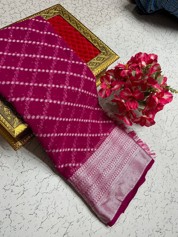 Georgette fancy saree with dark rose textured