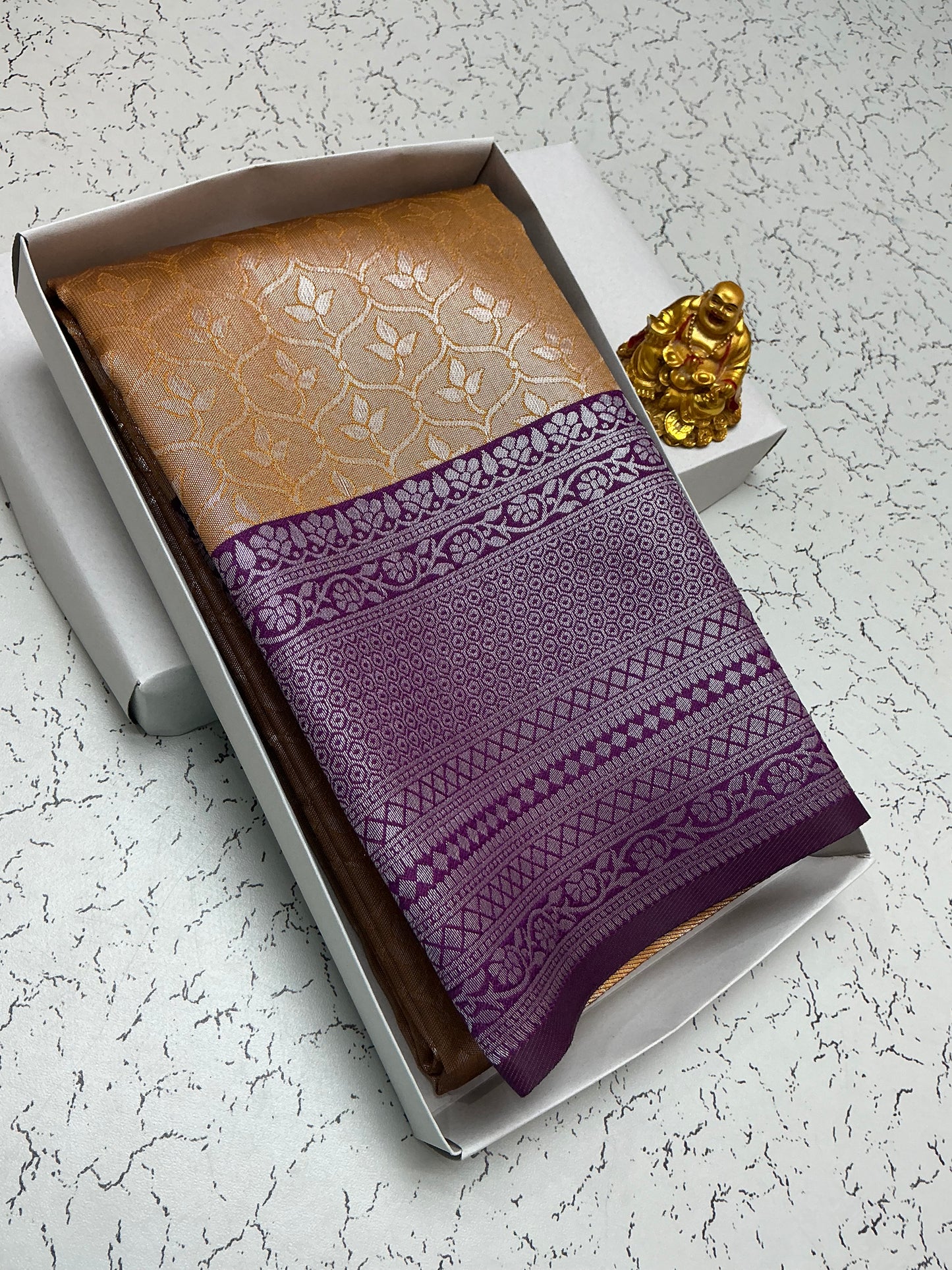 Golden Bridal Saree with Violet Border
