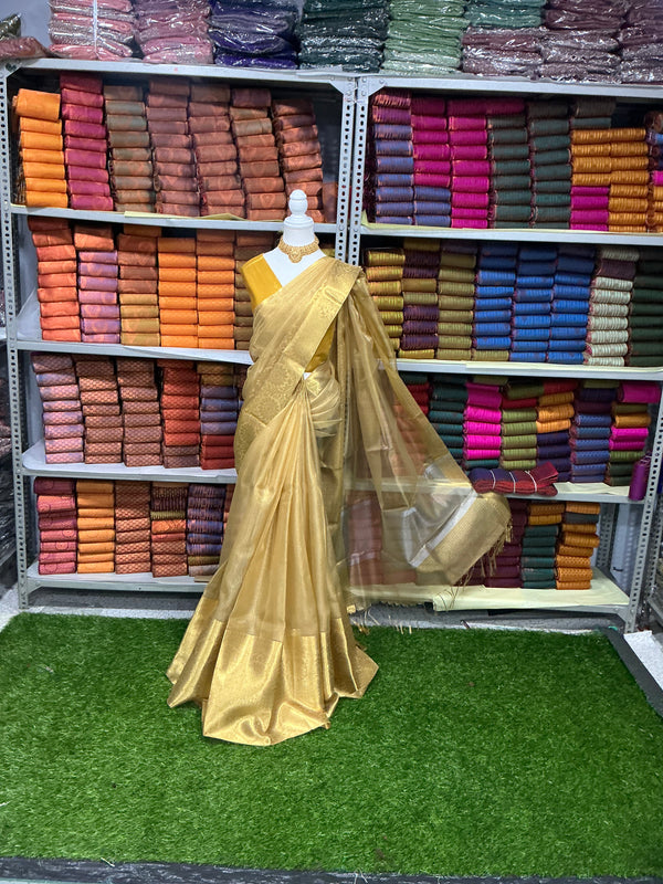 Premium Banarasi golden tissue silk sarees