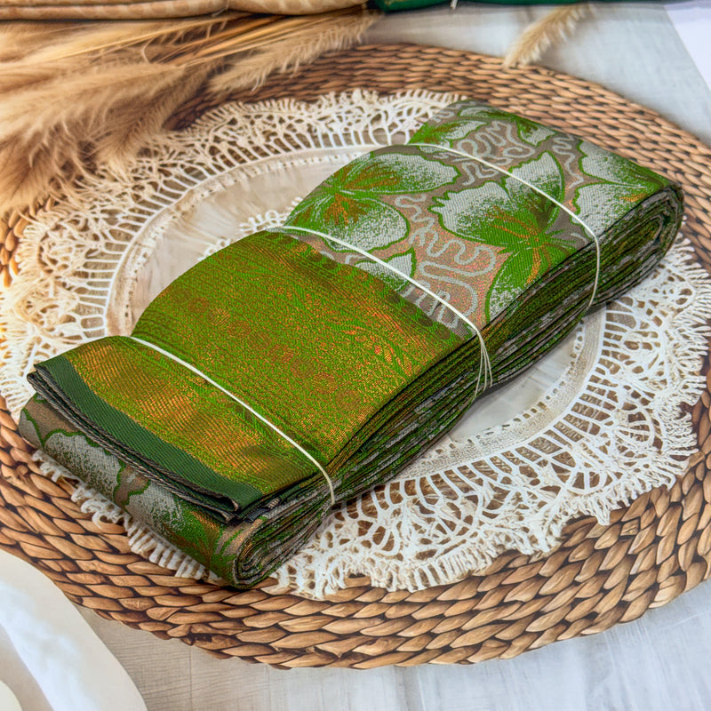 Kubera Pattu Saree – Emerald Ivory Butterfly Weave