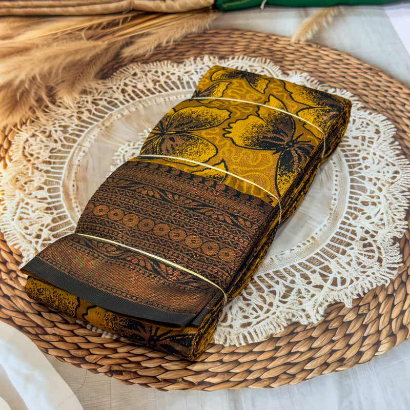 Kubera Pattu Saree – Mustard Midnight Butterfly