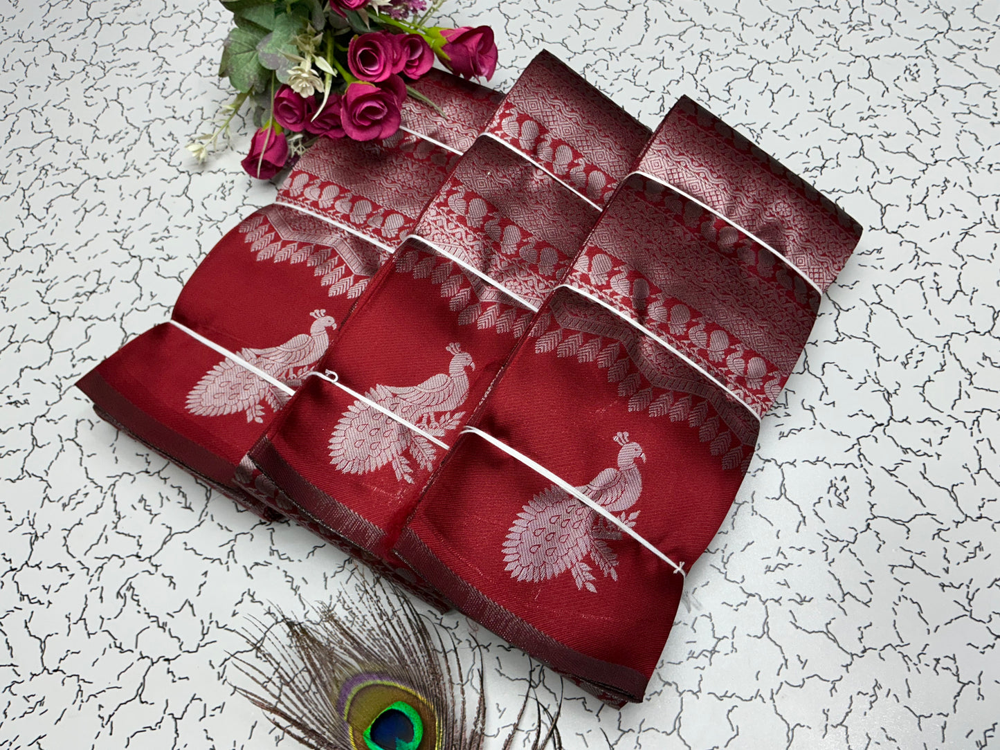 Peacock silver Bridal Saree red with  silver