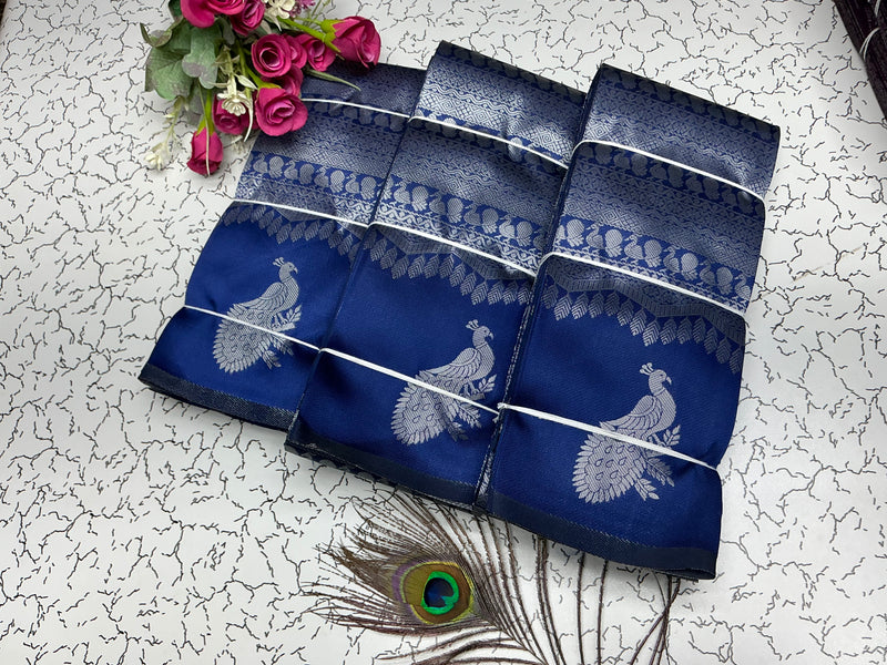 Peacock silver Bridal Saree navy blue