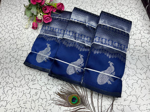 Peacock silver Bridal Saree navy blue