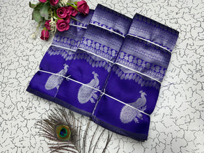 Peacock silver Bridal Saree violet