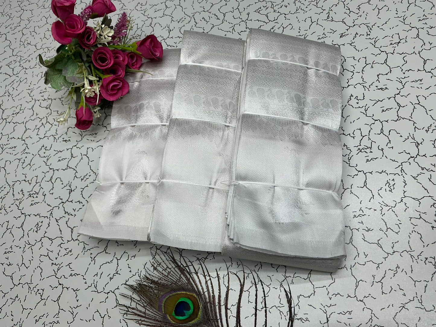 Peacock silver Bridal saree white with silver