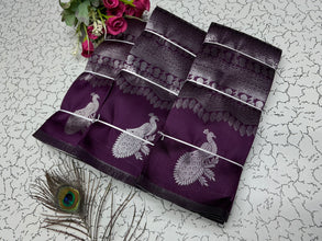Peacock, silver bridals saree purple silver