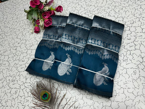 Peacock silver Bridal Saree petrol blue