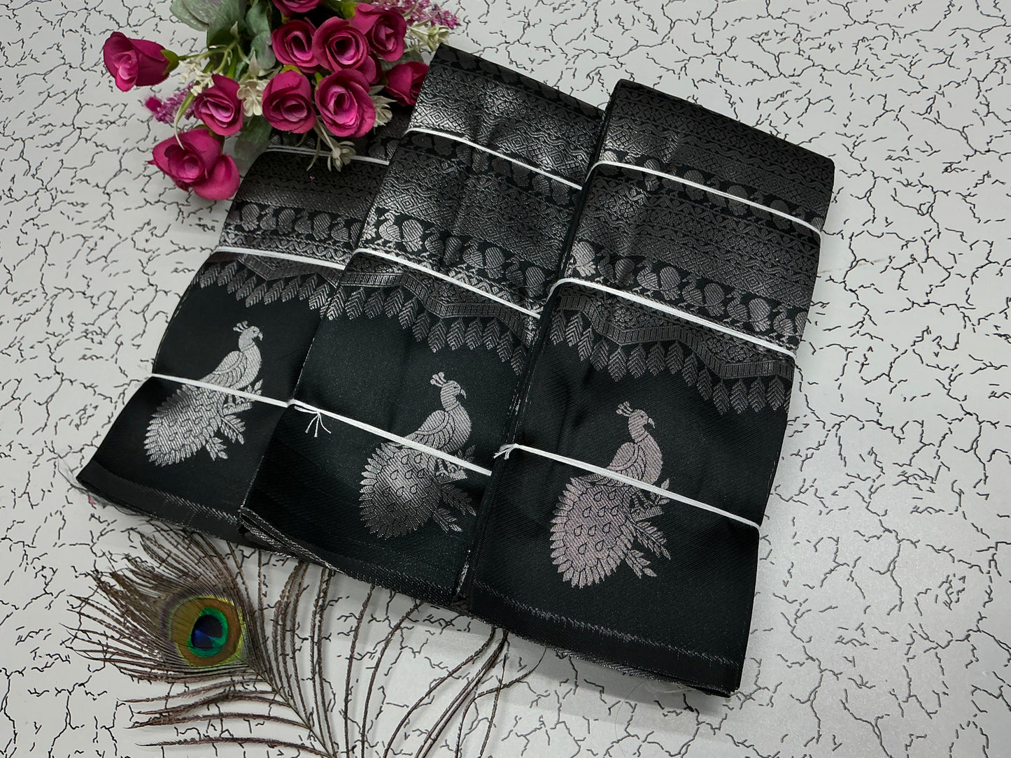 Peacock silver Bridal Saree black with silver