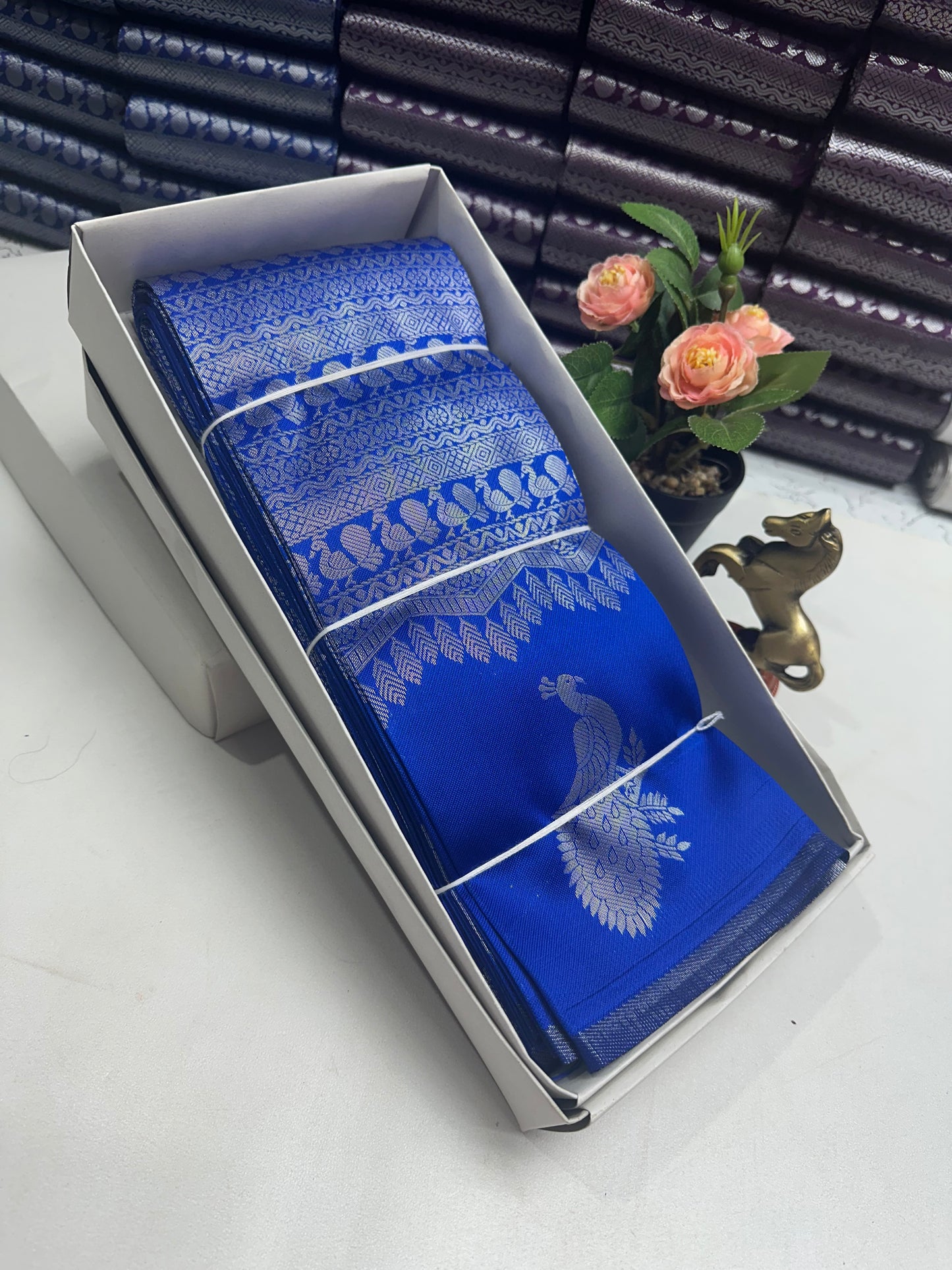 Peacock silver Bridal Saree Royal Blue