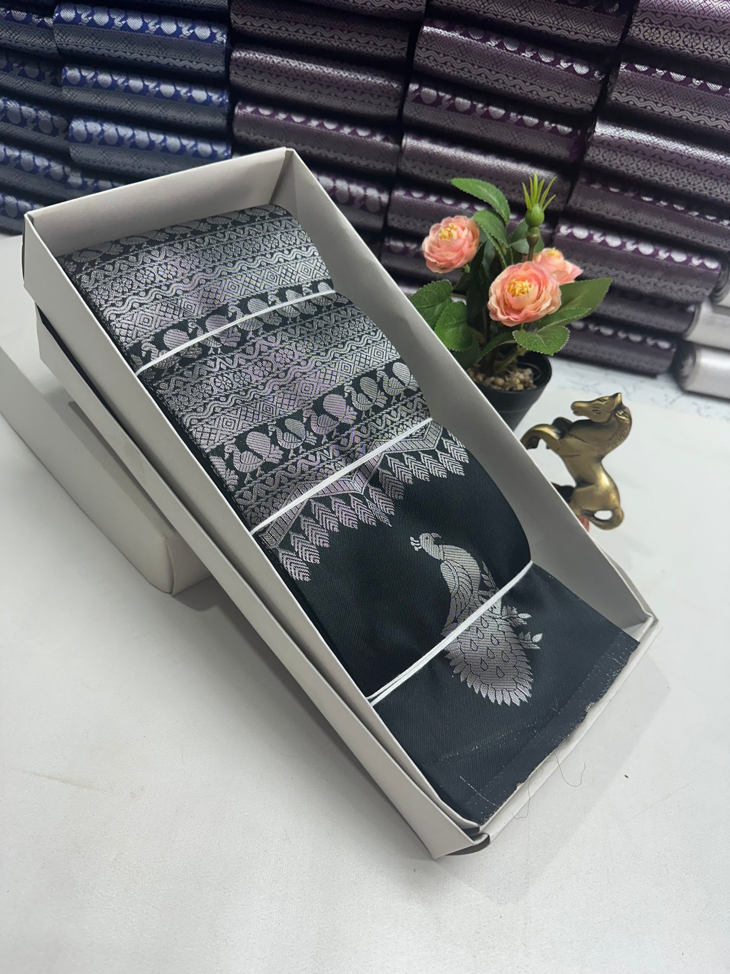 Peacock silver Bridal Saree black with silver