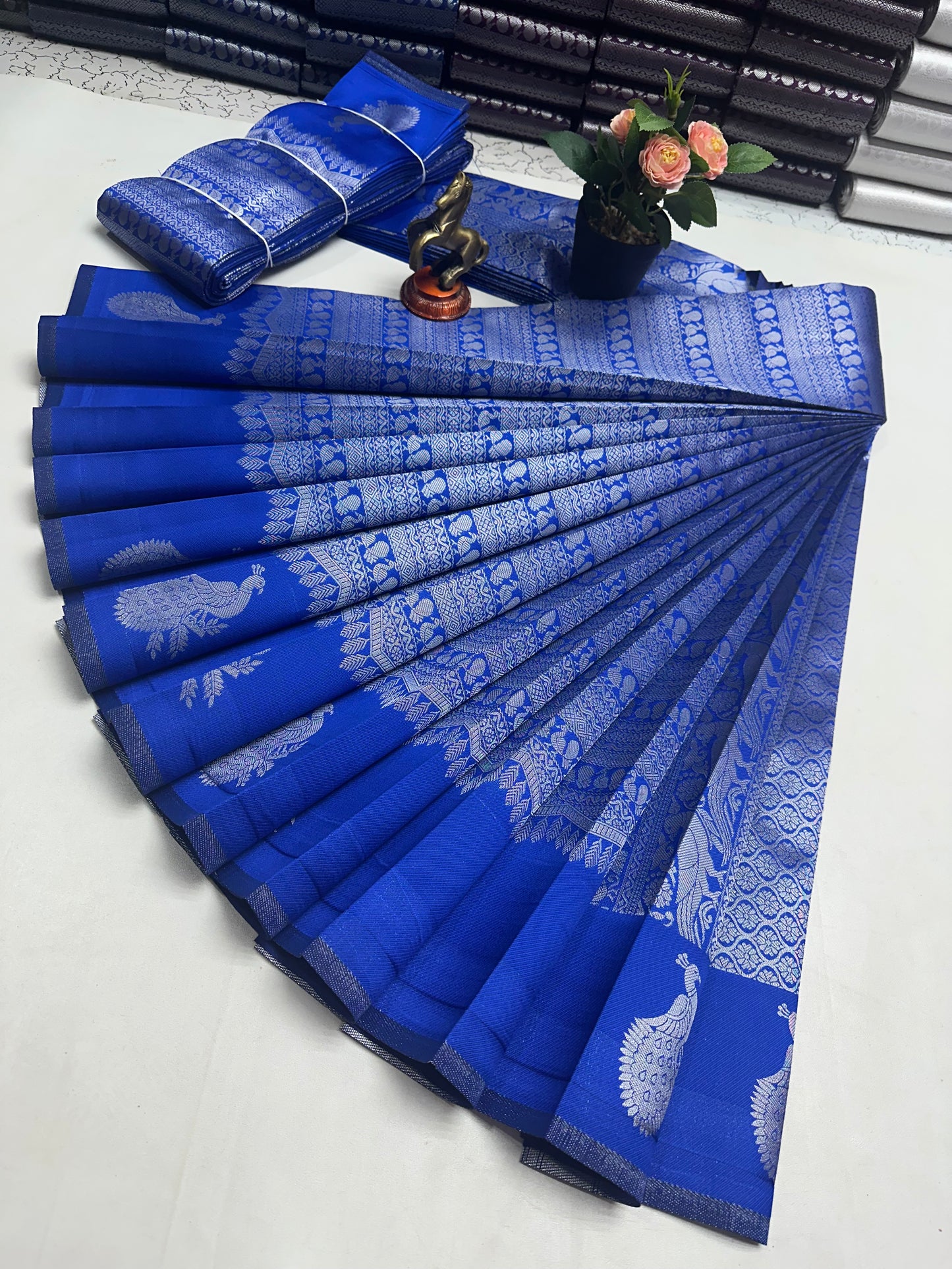 Peacock silver Bridal Saree Royal Blue