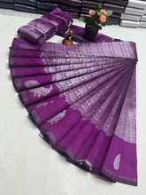 Peacock, silver  bridal saree grab grape rose with silver