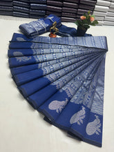 Peacock silver Bridal Saree navy blue