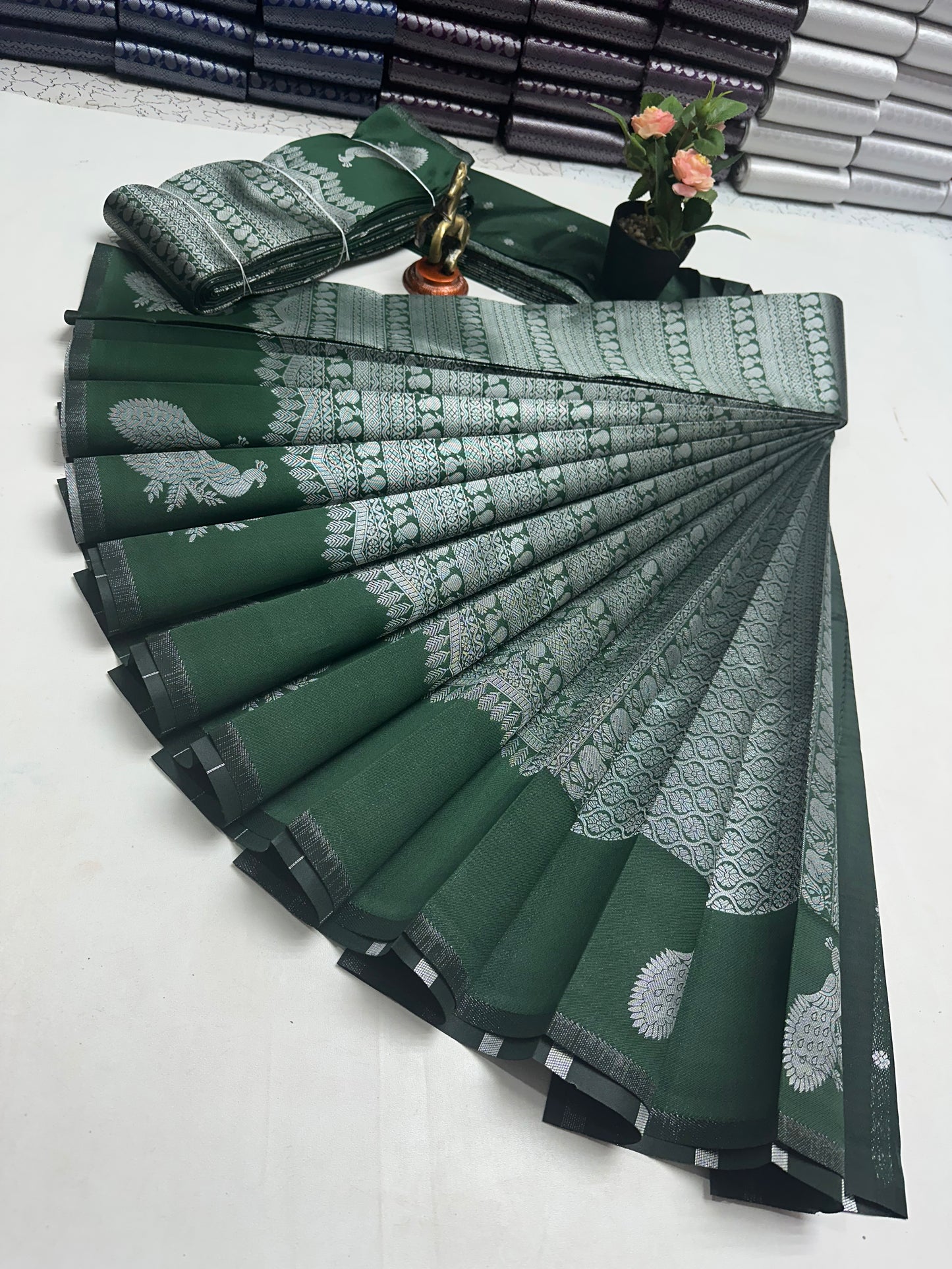 Peacock silver Bridal Saree green