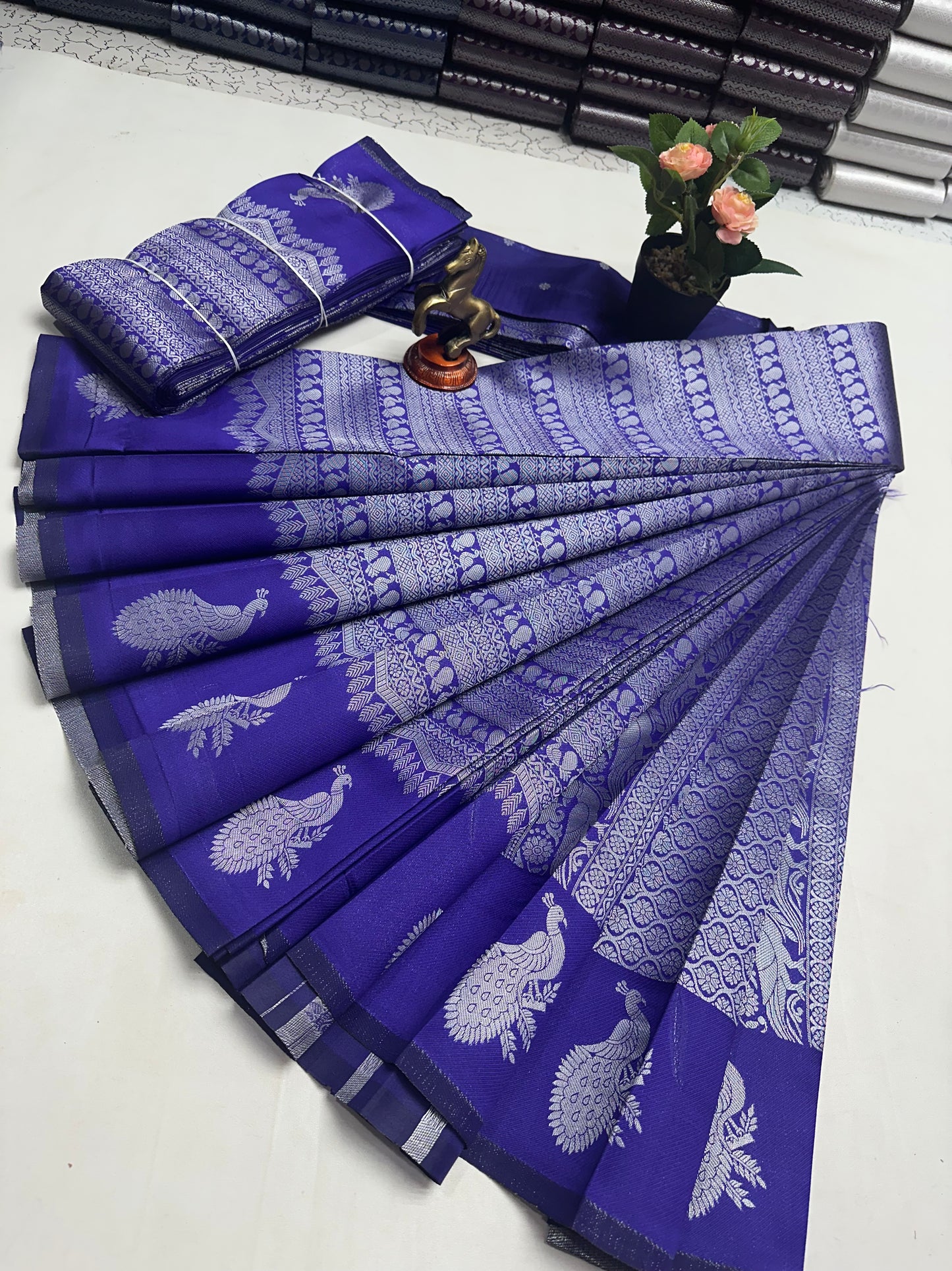 Peacock silver Bridal Saree violet