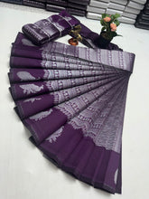 Peacock, silver bridals saree purple silver