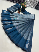 Peacock silver Bridal Saree petrol blue