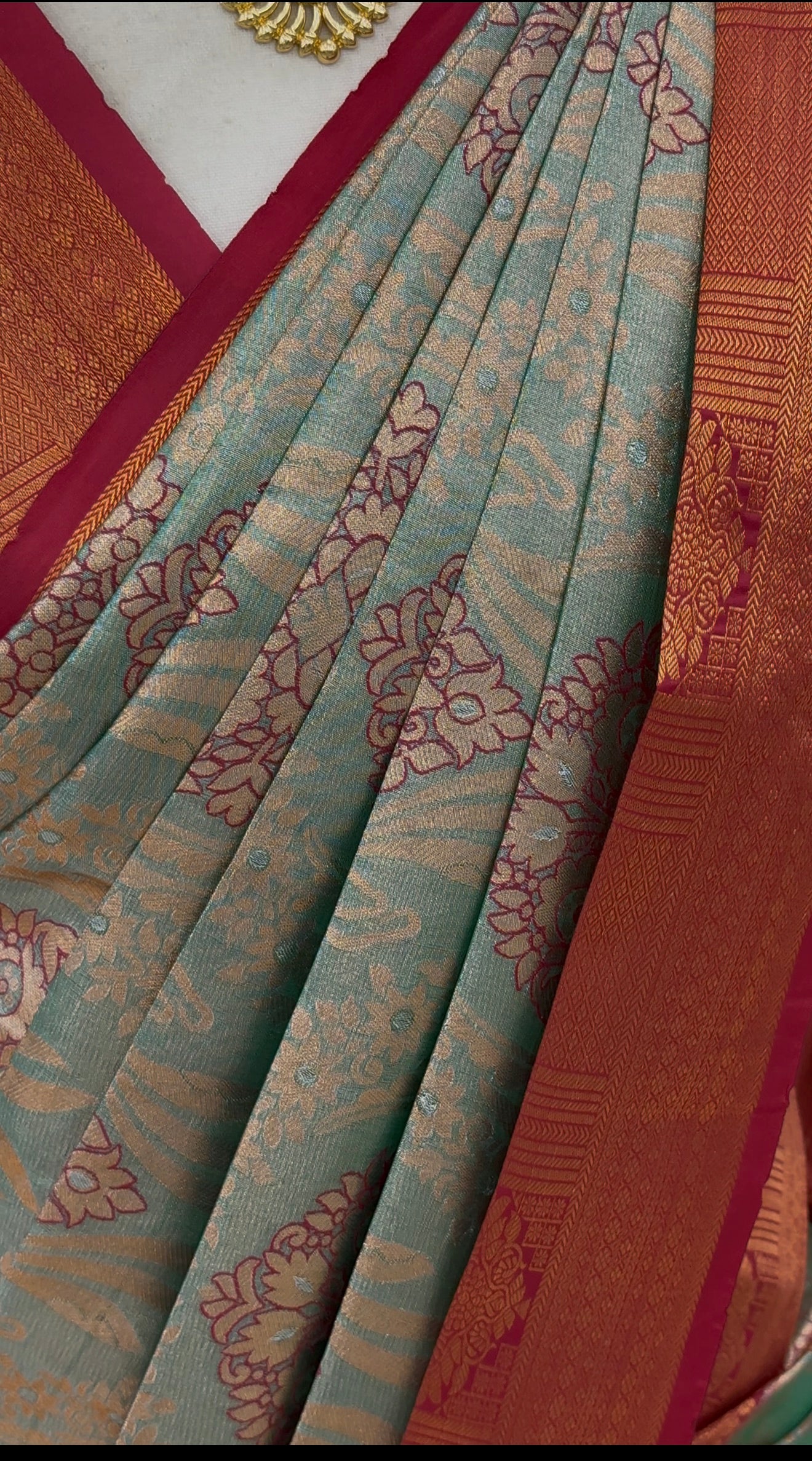 Premium Elampillai Subhalakshana Pattu Saree – Sage Green with Royal Maroon Contrast | Wedding Silk Saree | Sri Nandhini Tex | SNTESP001B