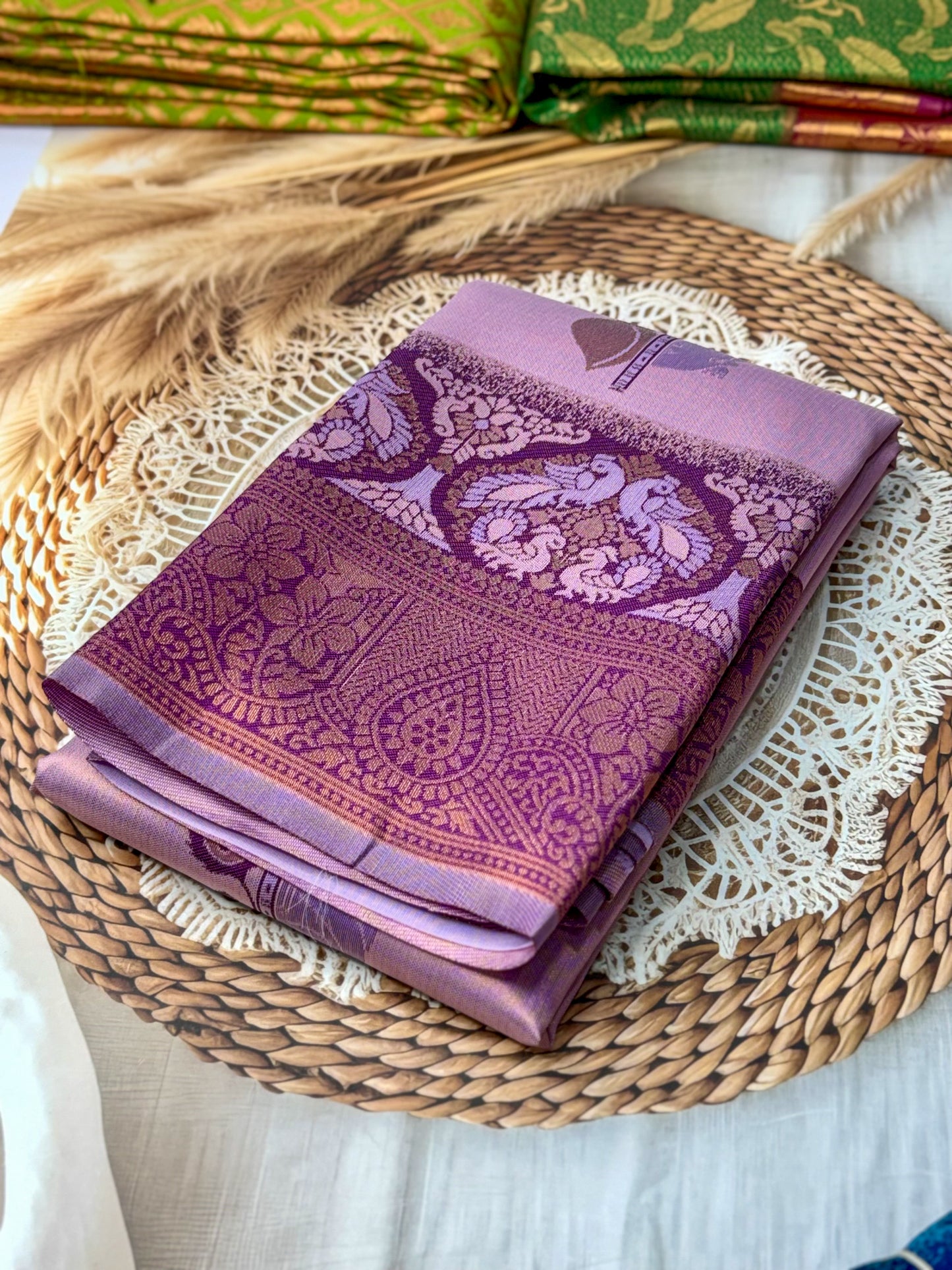 Premium Elampillai Mayuri Silk Saree – Soft Lavender with Royal Plum Contrast | Traditional Wedding Silk Saree | Sri Nandhini Tex | SNTMS002