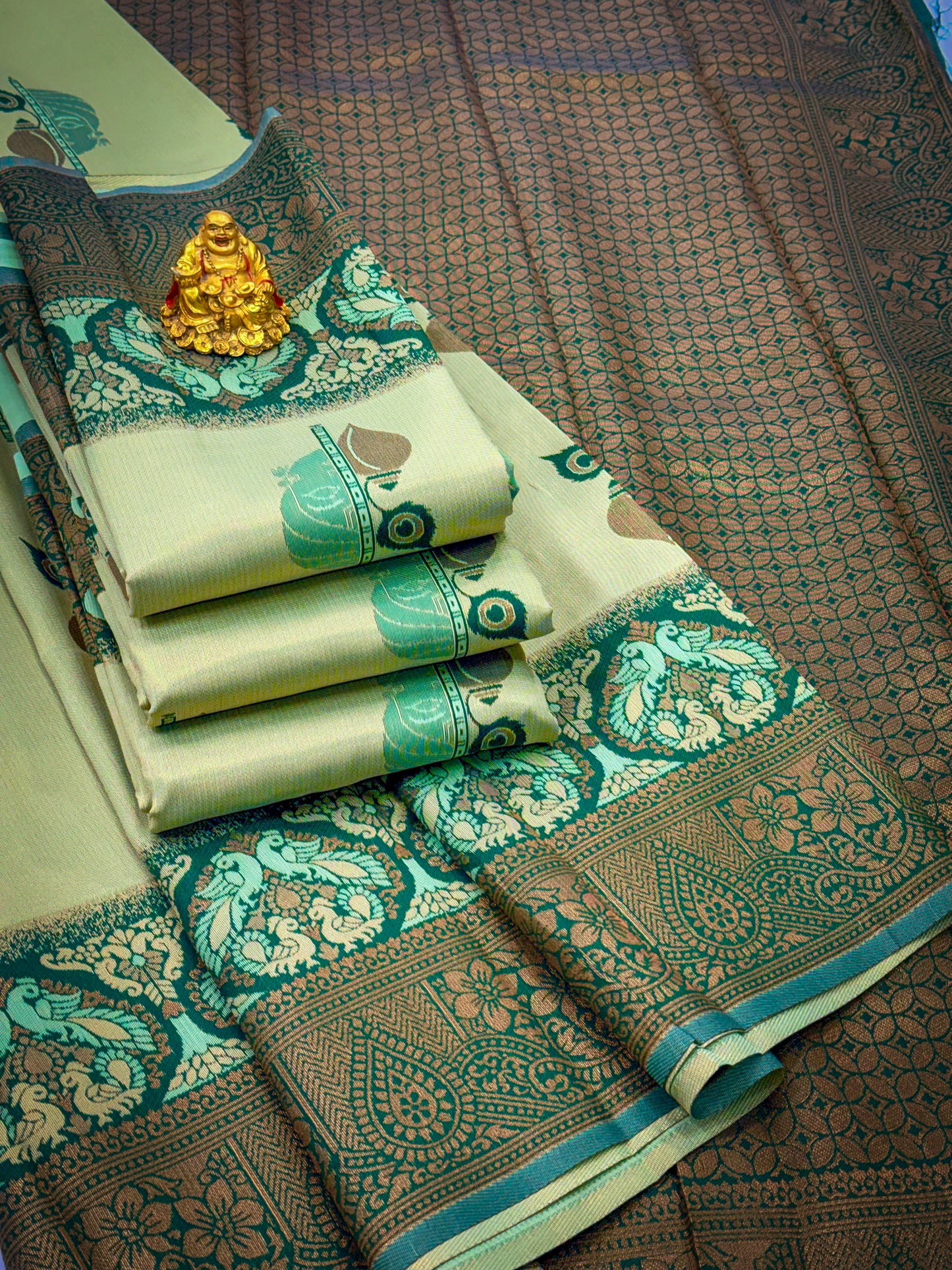 Premium Elampillai Mayuri Silk Saree – Pastel Green with Emerald Green Contrast | Traditional Wedding Silk Saree | Sri Nandhini Tex | SNTMS004