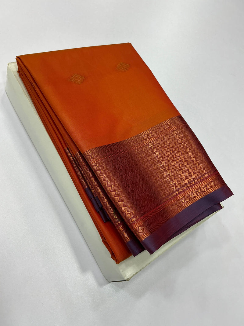 Premium Soft Silk Saree – Burnt Orange with Copper Zari Border | Sri Nandhini Tex | SNTSS001