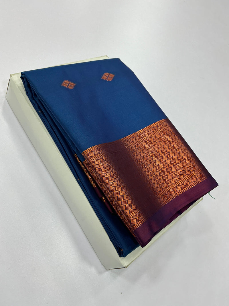 Premium Soft Silk Saree – Royal Navy Blue with Copper Zari Border | Sri Nandhini Tex | SNTSS002