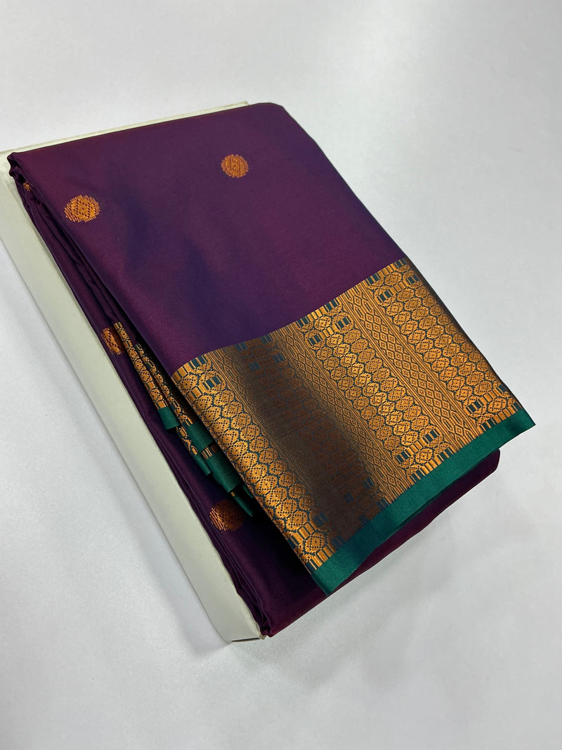 Premium Soft Silk Saree – Deep Purple with Emerald Green Contrast Border | Sri Nandhini Tex | SNTSS003