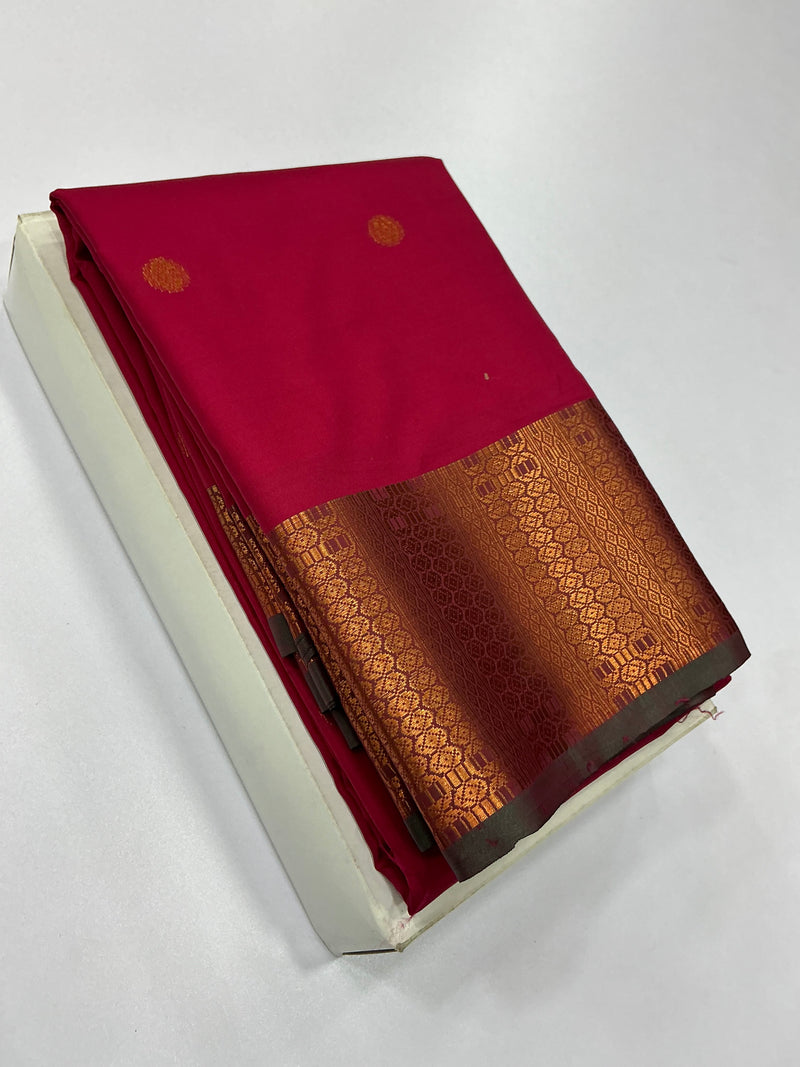 Premium Soft Silk Saree – Rani Pink with Rich Copper Zari Border | Sri Nandhini Tex | SNTSS005