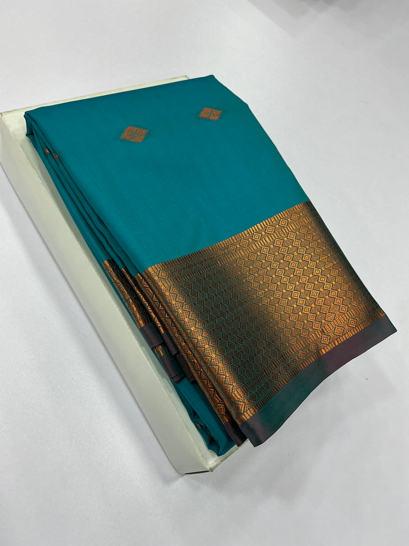 Premium Soft Silk Saree – Aqua Blue with Rich Zari Border | Sri Nandhini Tex | SNTSS009