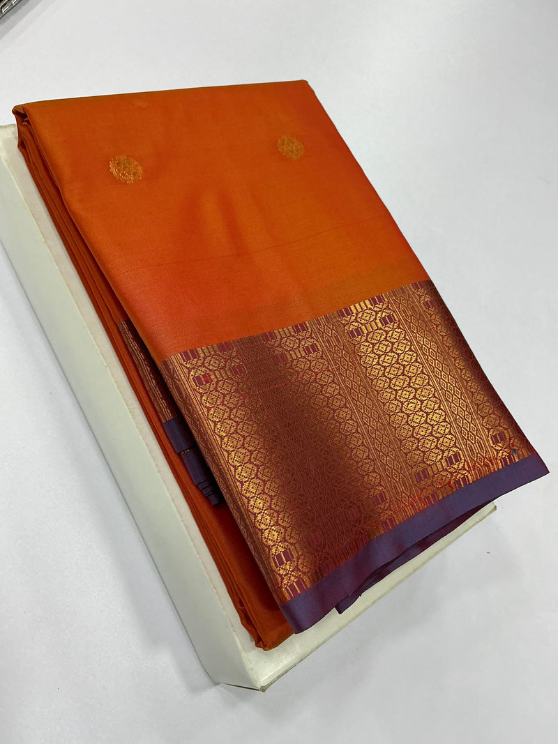 Premium Soft Silk Saree – Sunset Orange with Traditional Zari Border | Sri Nandhini Tex | SNTSS010