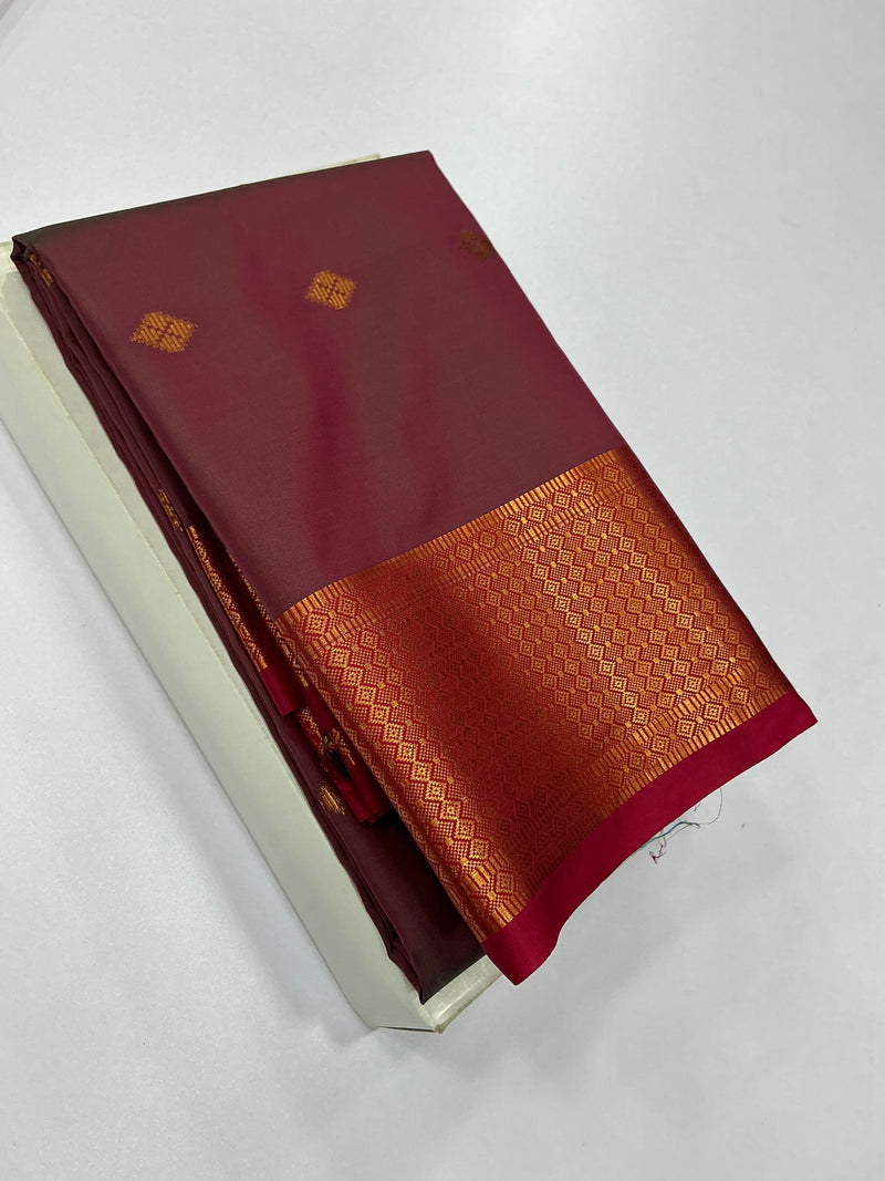 Premium Soft Silk Saree – Maroon Wine with Copper Zari Border | Sri Nandhini Tex | SNTSS011