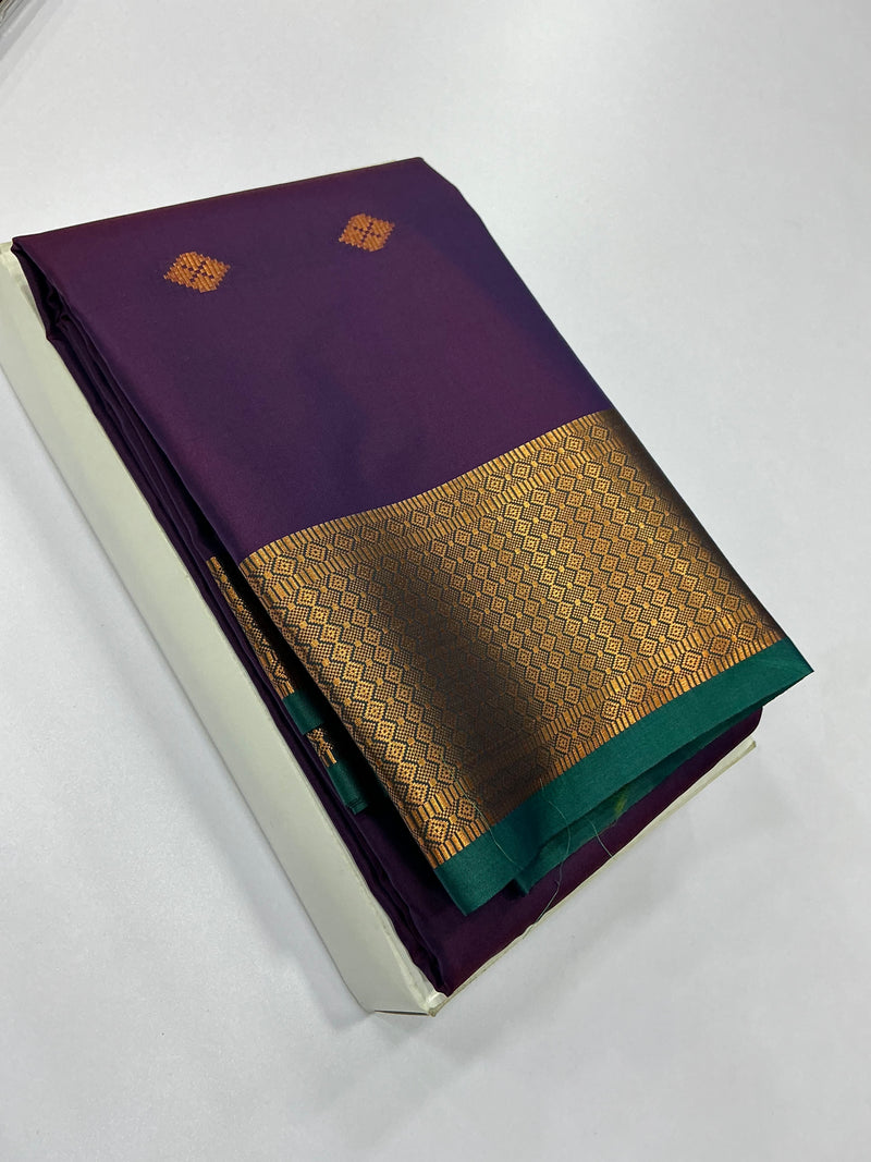 Premium Soft Silk Saree – Royal Purple with Emerald Green Contrast Border | Sri Nandhini Tex | SNTSS012