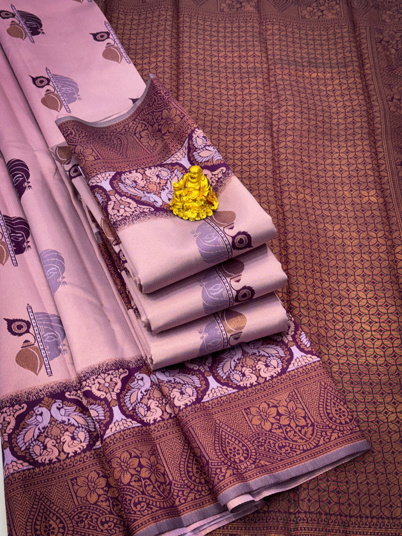 Premium Elampillai Mayuri Silk Saree – Soft Lavender with Royal Plum Contrast | Traditional Wedding Silk Saree | Sri Nandhini Tex | SNTMS002