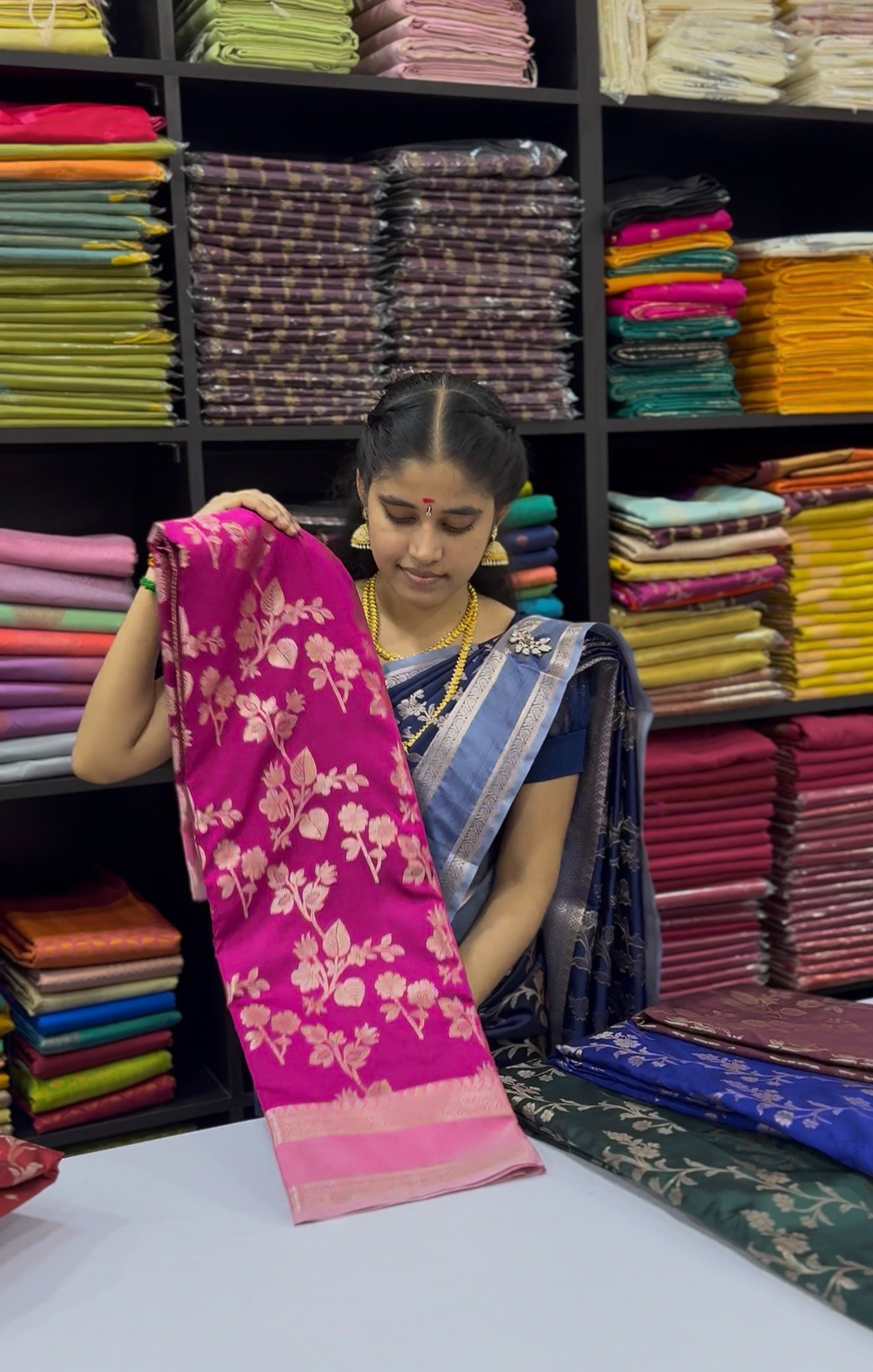 Premium Banarasi Mashru Silk Saree with Pink