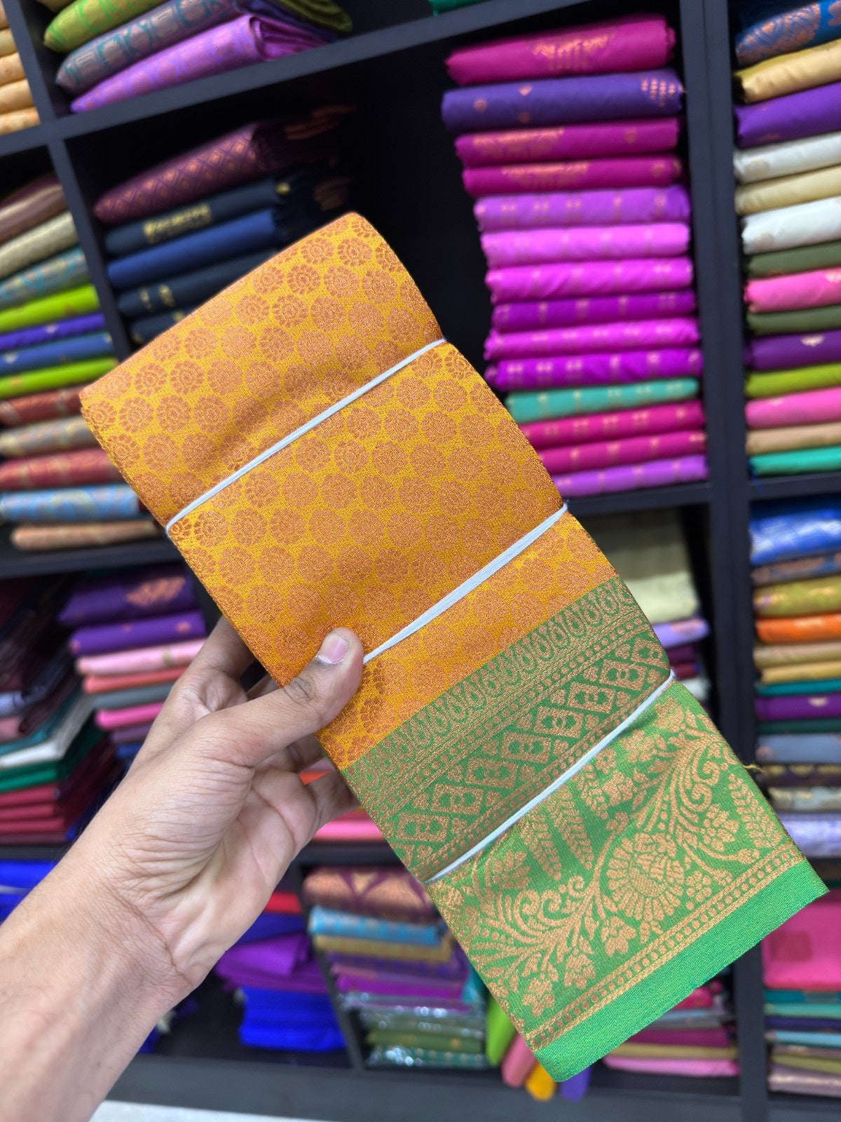 Vairaoosi Bridal Saree yellow wih green